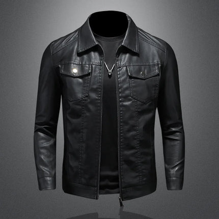 Motorcycle Leather Jacket Men Slim Fit With Pocket Korean by zapcart