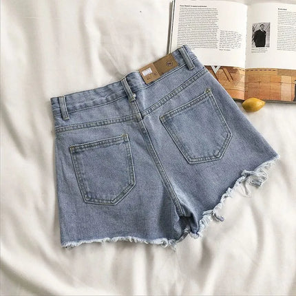 Korean Denim Shorts Women High Waist Ripped Tassel Chic by zapcart