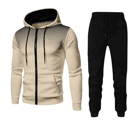 Men Fashion Print Tracksuit With Hooded Zip Sweatshirt Set by zapcart