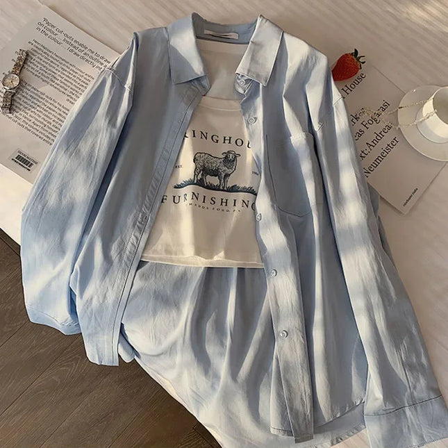 Lucyever Solid Color Long Sleeve Shirt Women SingleBreasted by zapcart
