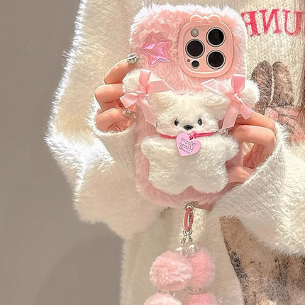 Choice Pink Plush 3D Doll Case With Chain For iPhone 11-16 by zapcart
