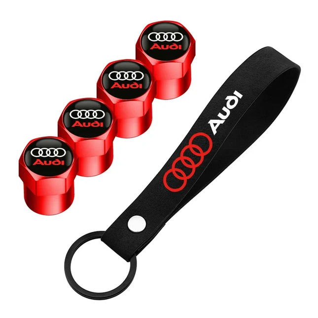 Audi Valve Caps With Suede Leather Key Chain For Audi