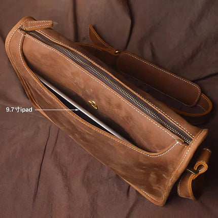 GURO Vintage Leather Messenger Bag For Men Genuine Cowhide by zapcart