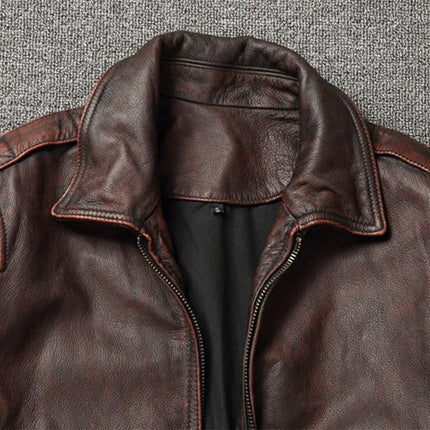 CN Shandong Men's Genuine Leather Moto Jacket Vintage Slim by zapcart