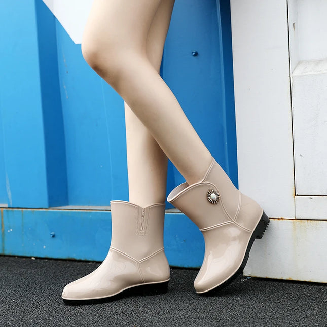 Women Waterproof Rain Boots Non Slip Mid Calf Winter Shoes by zapcart