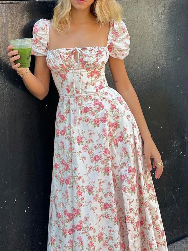 Boho Long Dress For Women Flutter Sleeve Elastic Waist by zapcart