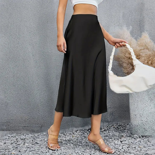 Satin Midi Skirt Women High Waist Elegant Party Dressy Look by zapcart