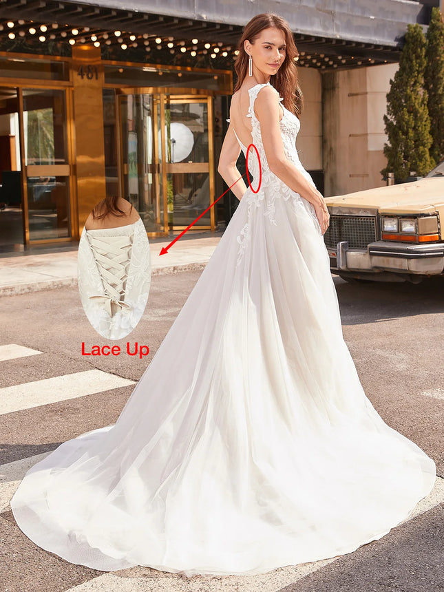 Luxury Lace Wedding Dress Illusion Top Ball Gown Bride by zapcart