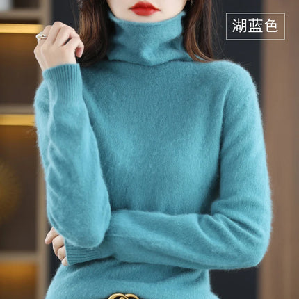 Pile Collared Mink Cashmere Turtleneck Sweater For Women by zapcart