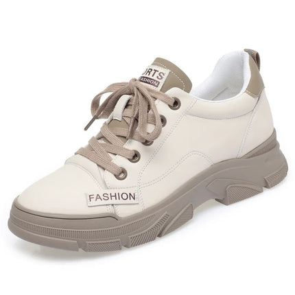 Spring Women Non Slip Soft Leather Sneaker With Thick Sole by zapcart