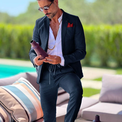 CN Jiangsu Linen Slim Fit Mens Suit Two Piece Wedding Groom by zapcart