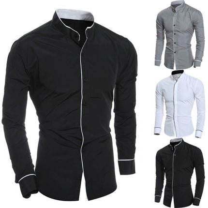Anhui CN Men Slim Fit Long Sleeve Shirt Stand Collar by zapcart