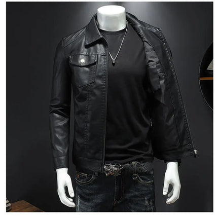 Motorcycle Leather Jacket Men Slim Fit With Pocket Korean by zapcart