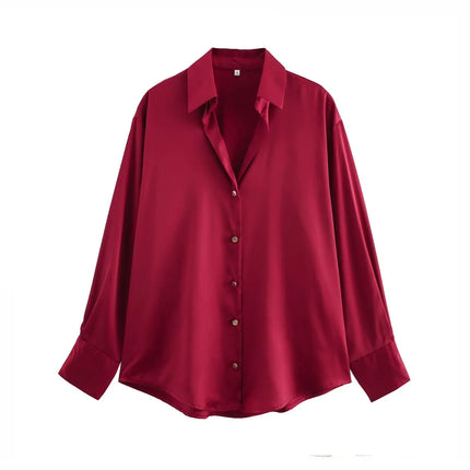 Trafza Womens Casual Solid Turn Down Collar Blouse Chic by zapcart