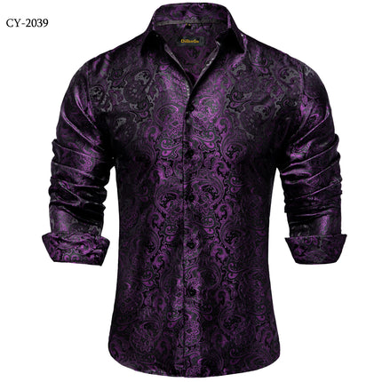 HenanChoice Mens Jacquard Paisley Shirt Long Sleeve Luxury by zapcart