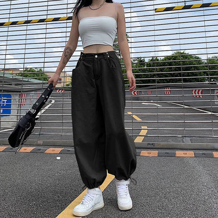 Women Cargo Pants Drawstring Pockets Loose Streetwear by zapcart
