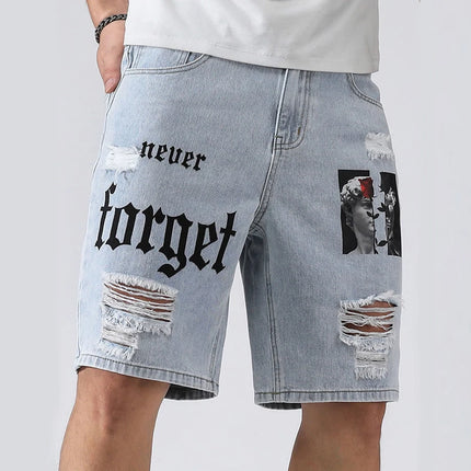 LVCCCI SCN Men Stretch Denim Shorts Baggy Cargo Ripped Knee by zapcart