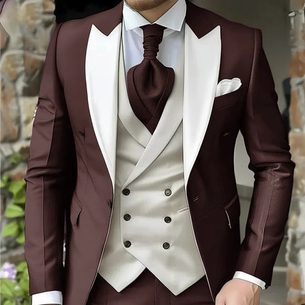 CN Jiangsu Men Slim Fit Wedding Three Piece Suit Peak Lapel by zapcart