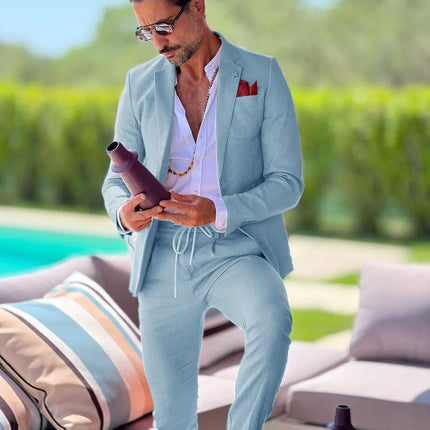 CN Jiangsu Linen Slim Fit Mens Suit Two Piece Wedding Groom by zapcart