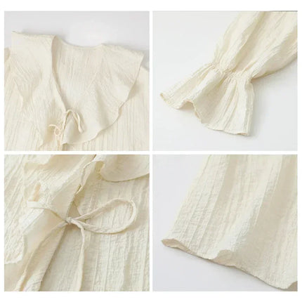Chic Ven Women Shirt Loose Casual Blouse V Neck Lace Up by zapcart