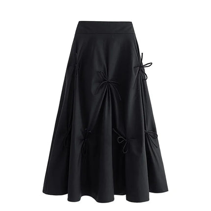Harajuku Pleated High Waist Midi Skirt Women Lace Up Bow by zapcart