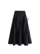 Harajuku Pleated High Waist Midi Skirt Women Lace Up Bow by zapcart