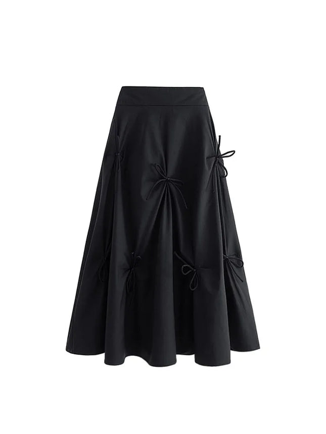 Harajuku Pleated High Waist Midi Skirt Women Lace Up Bow by zapcart
