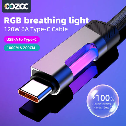 OOZCC RGB USB C Fast Charging Cable 120W 6A For Gamers