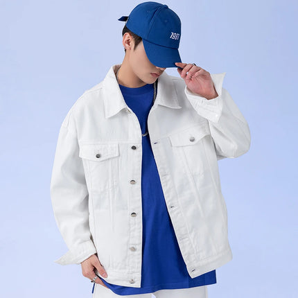 2024 Autumn Men's Oversize White Denim Jacket Fashion Streetwear Cotton Casual Loose High Quality Jean Coats Blue Green Black by zapcart