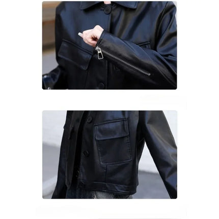 Womens Leather Jacket Lightweight Loose Fit Casual Korean by zapcart