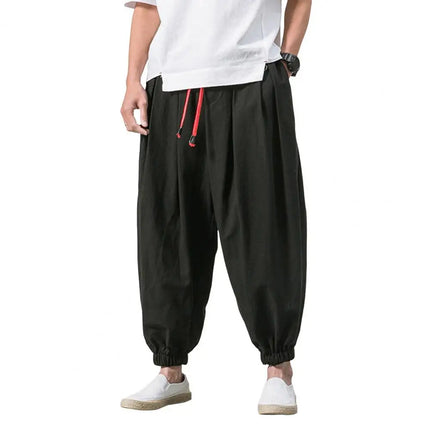 Sanwoodcn Men Drawstring Harem Pants Wide Leg Joggers by zapcart