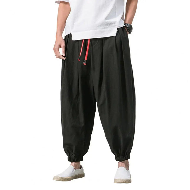 Sanwoodcn Men Drawstring Harem Pants Wide Leg Joggers by zapcart