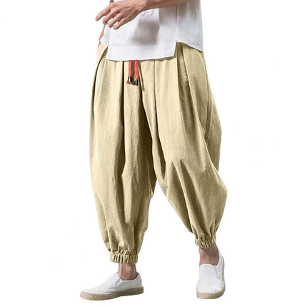 Sanwoodcn Men Drawstring Harem Pants Wide Leg Joggers by zapcart