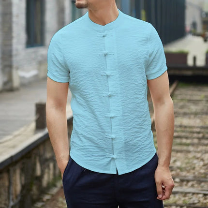 CN Anhui Cross Border Chinese Style Men's Solid Color Shirt by zapcart