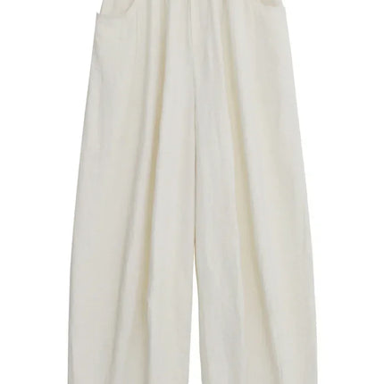 Chic Ven White High Waisted Pleated Wide Leg Pants by zapcart