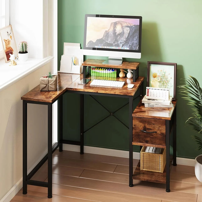 General L Shaped Corner Desk With Drawer And Monitor Stand by zapcart