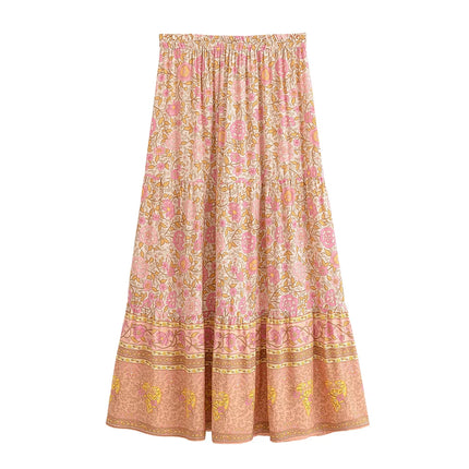 Boho Queens Pink Floral Maxi Skirt For Women Beach Vacation by zapcart