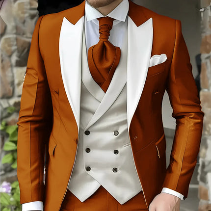 CN Jiangsu Men Slim Fit Wedding Three Piece Suit Peak Lapel by zapcart