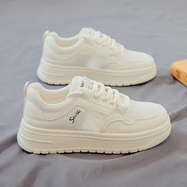 Women Mesh Breathable White Sneakers With Height Boost by zapcart