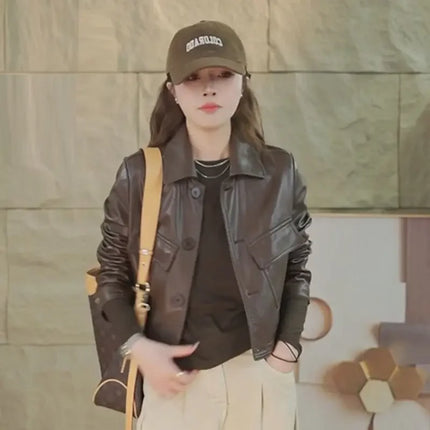 Womens Leather Jacket Lightweight Loose Fit Casual Korean by zapcart