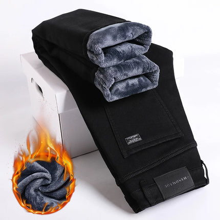 NeverfunctionCN Warm Winter Jeans Men Slim Straight Denim by zapcart