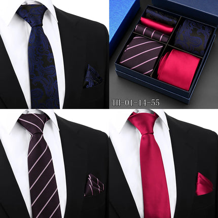 Mens Tie Hanky Set Burgundy Paisley Wedding Gift Box 3pcs by zapcart