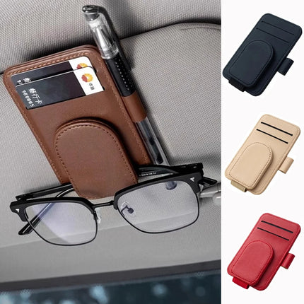 ZUIMI Car Sunglasses Holder Leather Clip Multifunction Visor Hanger For Drivers