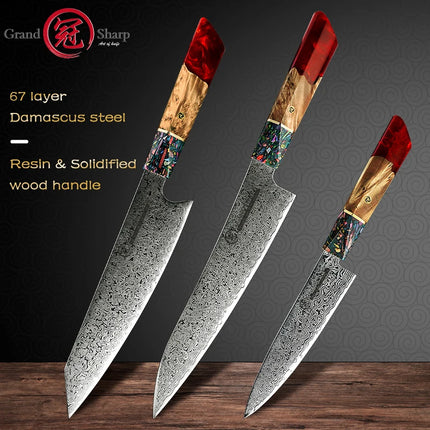 Grandsharp Japanese Damascus Knife Set 1 To 3 Pcs Home Cook