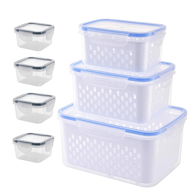 17 Piece Food Storage Containers for Kitchen Organization Includes 7 Lids 7 Boxes 3 Drain Baskets Ideal for Fruits Vegetables by zapcart