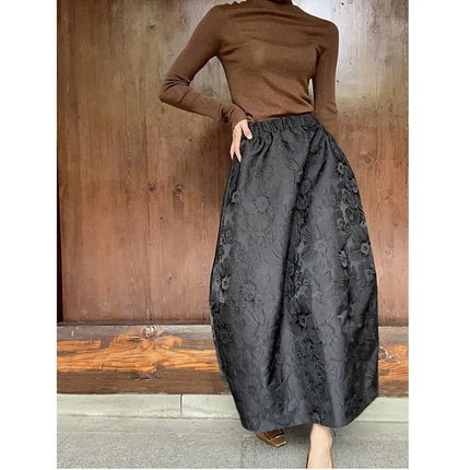 FJECN Women Elastic Waist Jacquard A Line Skirt New Arrival by zapcart