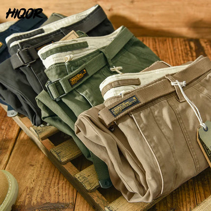 HiQORC Mens Cotton Cargo Pants Casual Loose Fit Khaki by zapcart