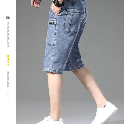 AHUDNUCN Summer Multi Pocket Denim Shorts For Men Straight by zapcart