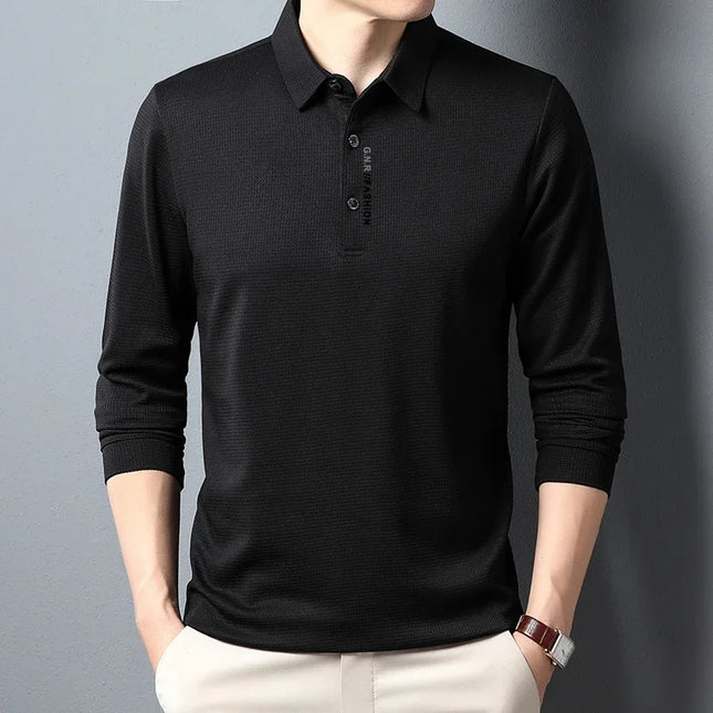 Mens Waffle Polo Shirt With Letter Print Lapel Casual Top by zapcart