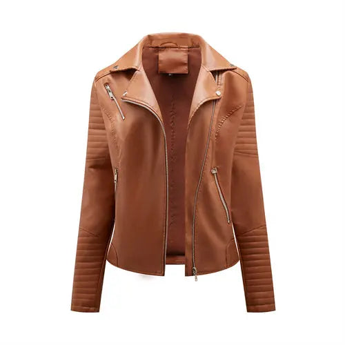 2024 Women Faux Leather Jacket PU Zipper Casual Outerwear by zapcart